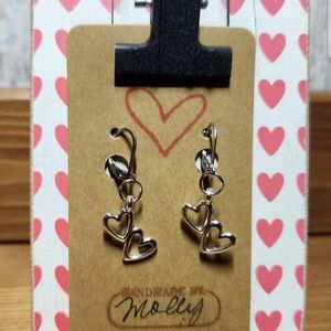 Handmade By Me Silver in Color Double Heart Dangle Earrings w/ Clasp Leverbacks